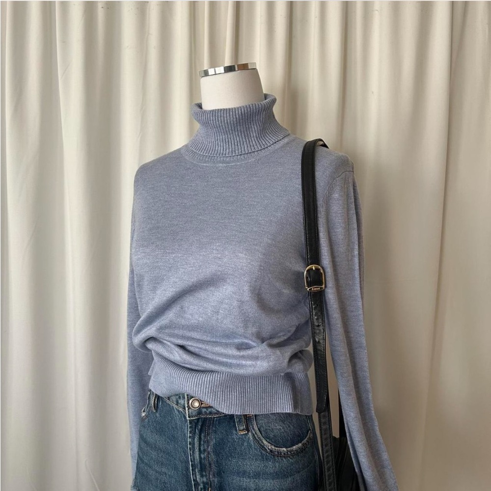 Jeanne Pierre Cashmere blend Ribbed turtleneck Sweater Blue Small. - Picture 4 of 8